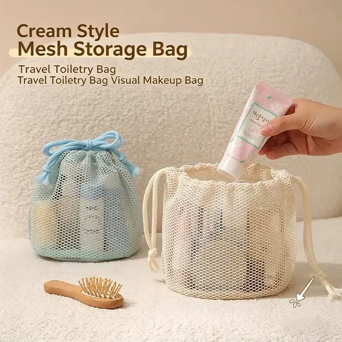 Trousse de toilette de voyage - Sac de rangement respirant en tissu maillé de grande capacité pour articles divers