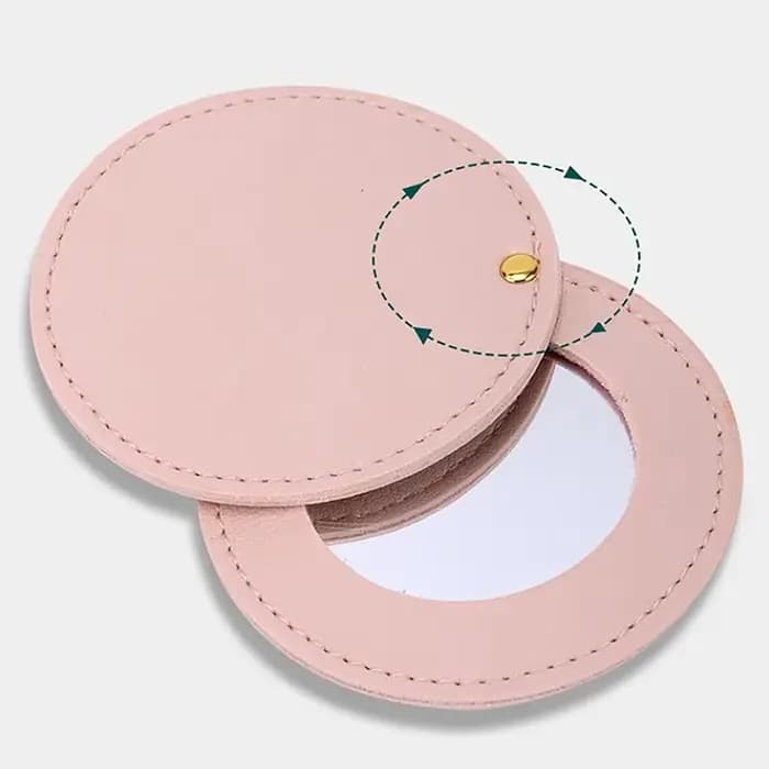 Mini miroir Compact Portable incassable en acier inoxydable avec manchon en cuir PU pour sac à main