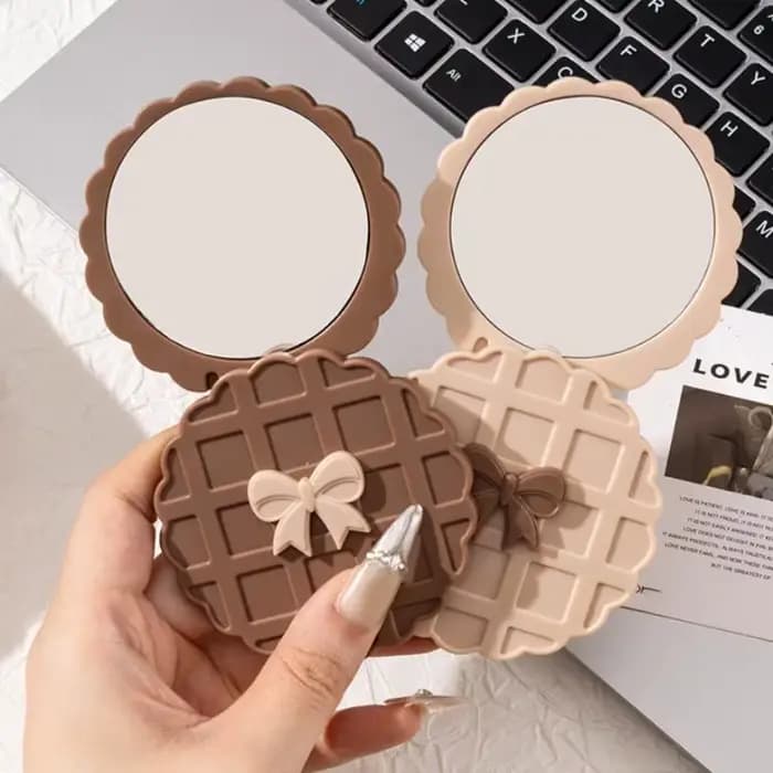 Miroir de maquillage Double face coulissant en forme de gaufre