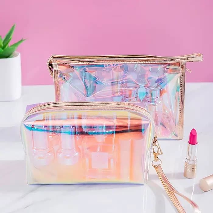 Trousse cosmétique holographique colorée pour femme