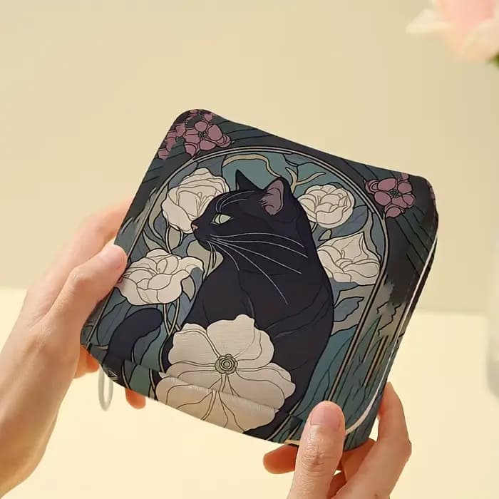 Sac de rangement pour serviettes hygiéniques imprimées à motif de chat