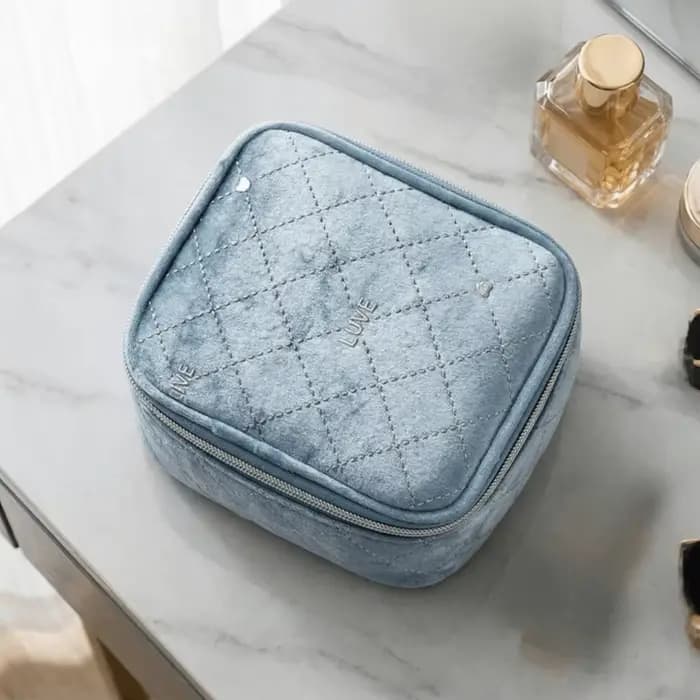 Sac de maquillage en velours mignon avec fermeture éclair