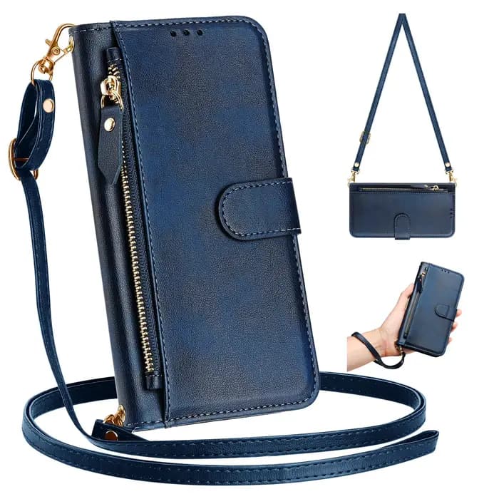 Étui à rabat à bandoulière pour OnePlus 13S 13T 13R 13 12 11 10 9 8T Multi 7 cartes, housse portefeuille de poche à fermeture éclair avec lanière en cuir rétro