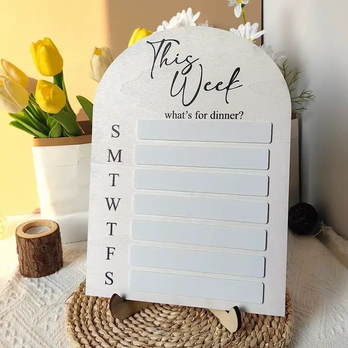 Planificateur de repas magnétique pratique pour réfrigérateur, en bois avec stylo, planche de planification des aliments, planche de préparation des repas, conte à manger