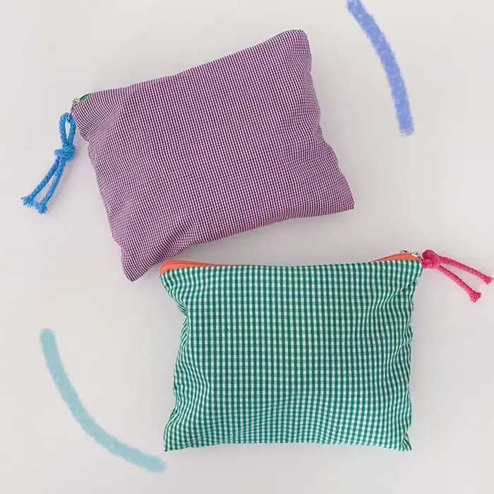 Nouvelles femmes sac de maquillage à carreaux grande capacité coton pochette à glissière sac à main