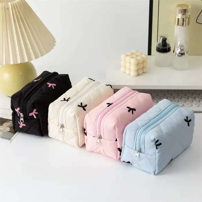 Trousse de Maquillage Femme avec Nœud Brodé – Grande Capacité