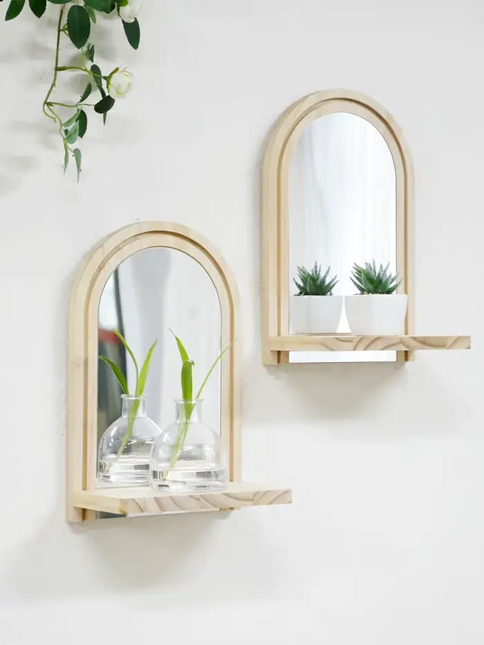 Miroir mural arqué avec étagère