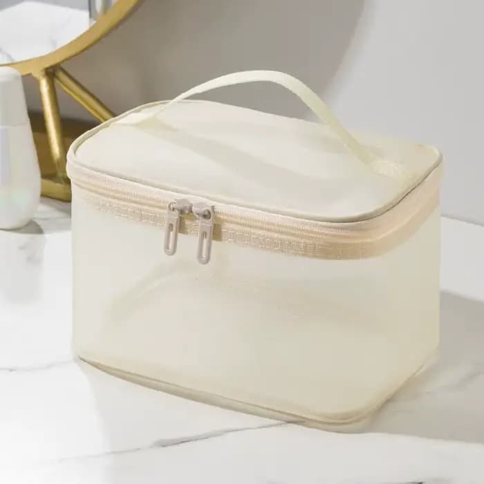Trousse cosmétique de voyage en maille transparente pour femme