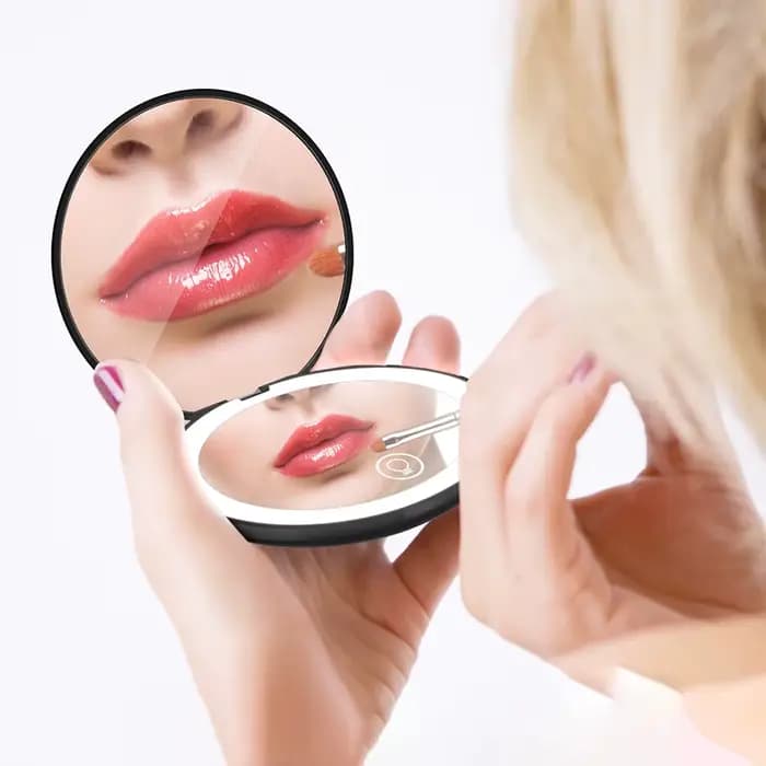 Miroir Compact petit Mini joueur avec lumière LED miroirs de poche lumineux pour femmes avec grossissement 10x et rechargeabilité