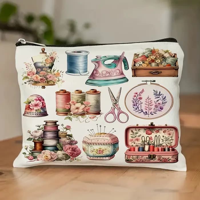 Trousse de Maquillage Thème Machine à Coudre Cousue Main