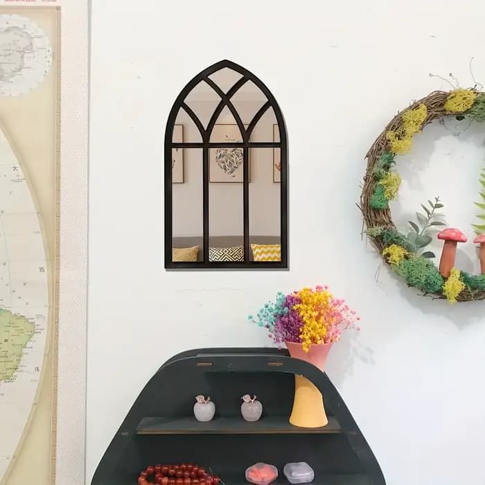 1 pièce Miroir mural arqué en bois et acrylique