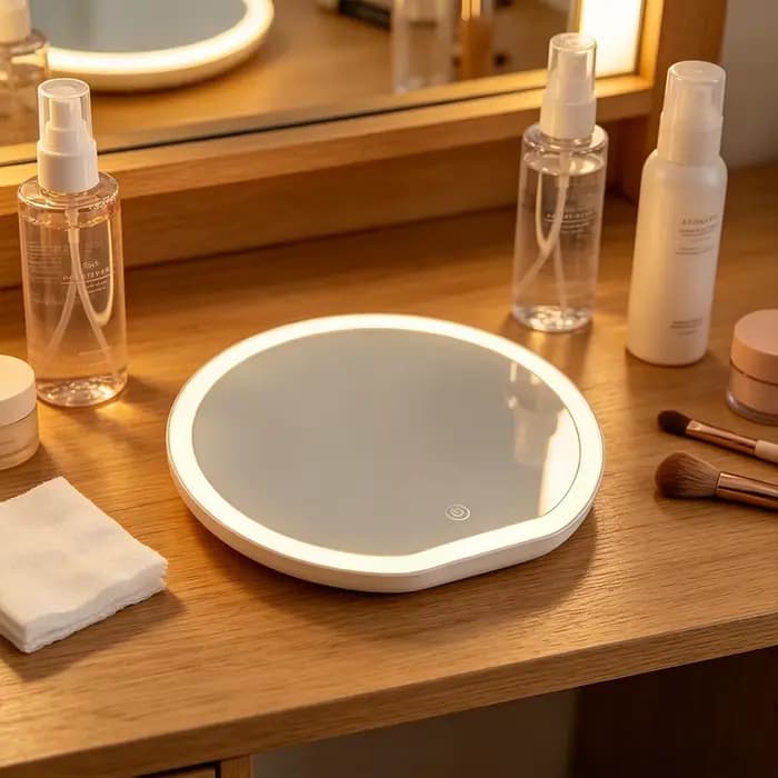 Miroir de maquillage rond à LED avec bouton tactile intelligent