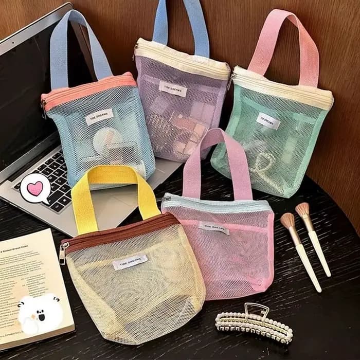 Sac de toilette portable en maille transparente