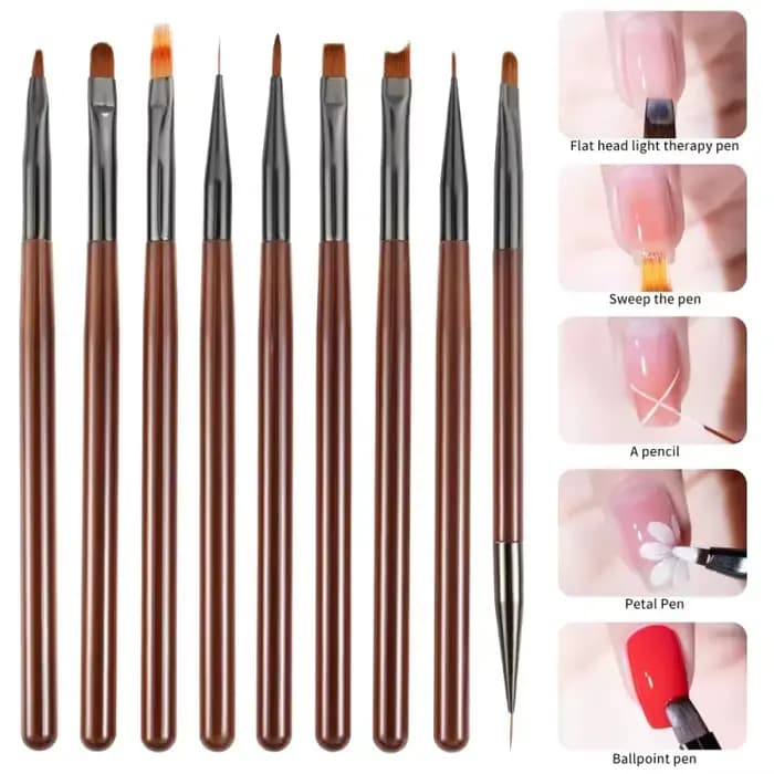Ensemble de 9 pinceaux pour nail art gris/marron