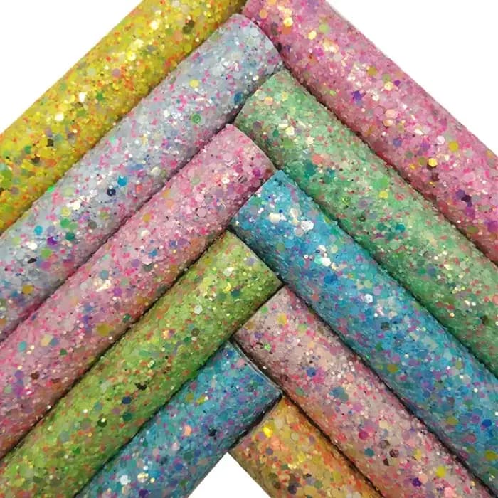 Tissu en Faux Vinyle à Paillettes de Couleurs Pastels