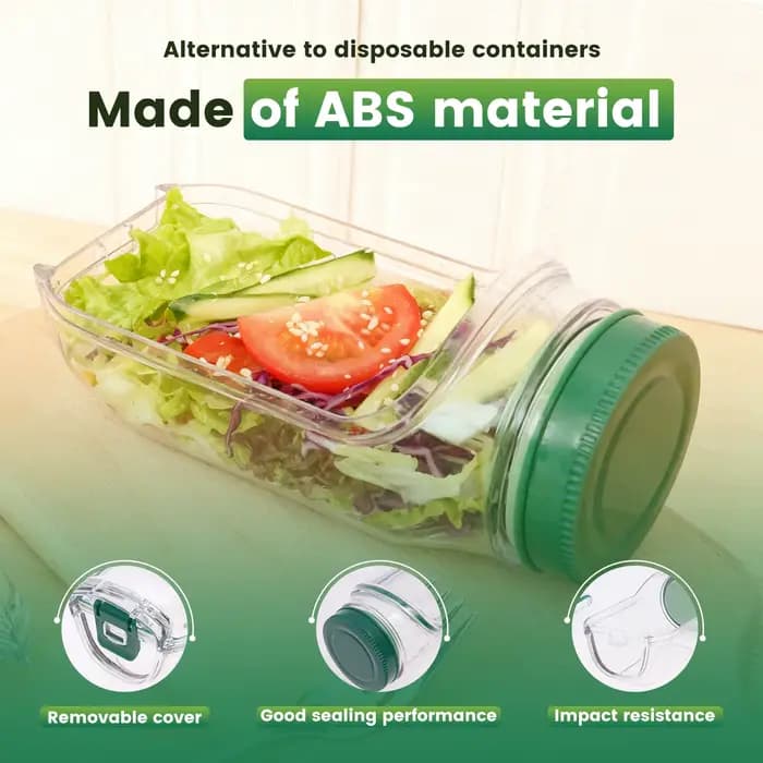Bocaux à salade en plastique avec couvercle à ouverture latérale et fourchette en acier inoxydable – Contenant vertical pour légumes et fruits