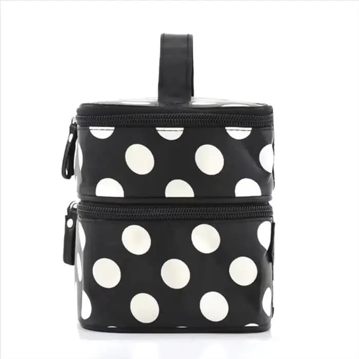Sac de maquillage double couche à pois