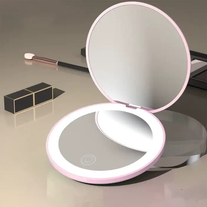 Miroir Compact petit Mini joueur avec lumière LED miroirs de poche lumineux pour femmes avec grossissement 10x et rechargeabilité