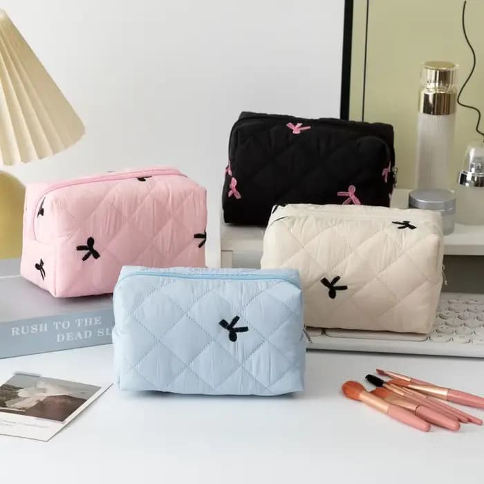 Trousse de maquillage brodée avec nœud pour femmes