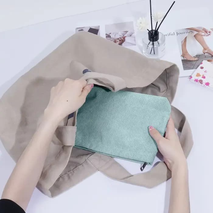 Sac à cosmétiques de voyage en velours côtelé pour maquillage
