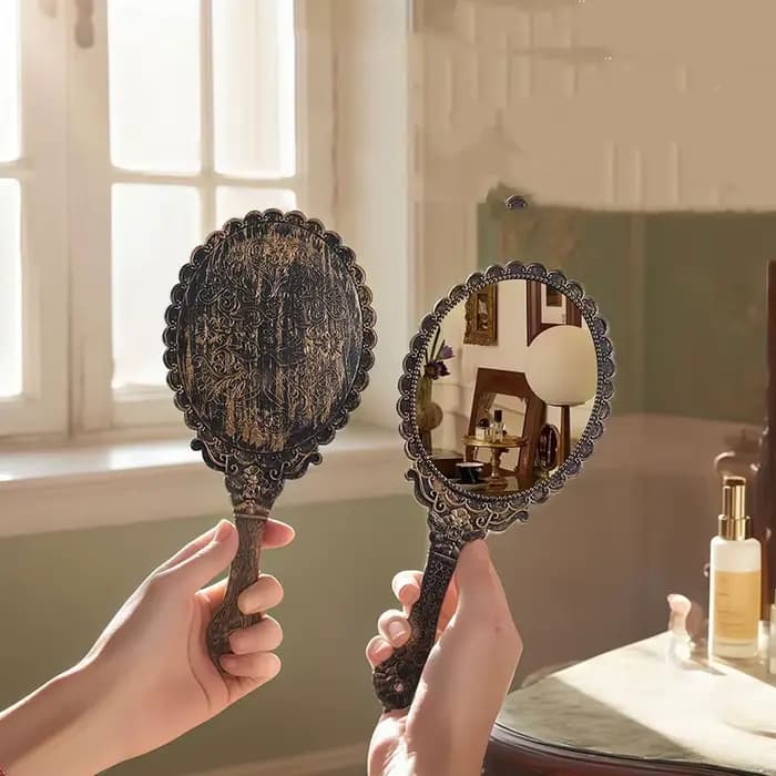 Miroir de maquillage portable vintage, miroir cosmétique de style européen, miroir de beauté portable haute définition, miroir de vanité rétro