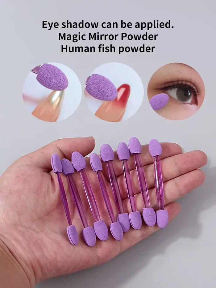 50 bâtonnets de fard à paupières en éponge double tête violettes.