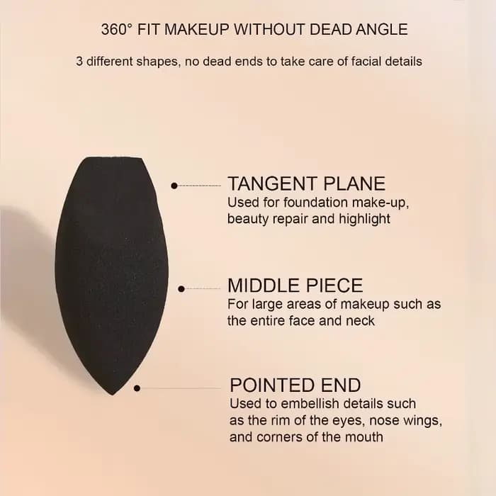 Lot de 3 éponges de maquillage premium sans latex pour une application impeccable - Éponge noire en forme d'œuf pour