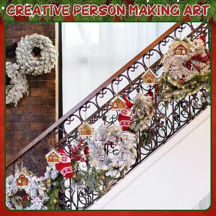 6 ensembles d'ornements de noël en bois, artisanat en bois inachevé, peinture, bricolage, découpes de noël peintes, tranches pour l'artisanat avec cordes