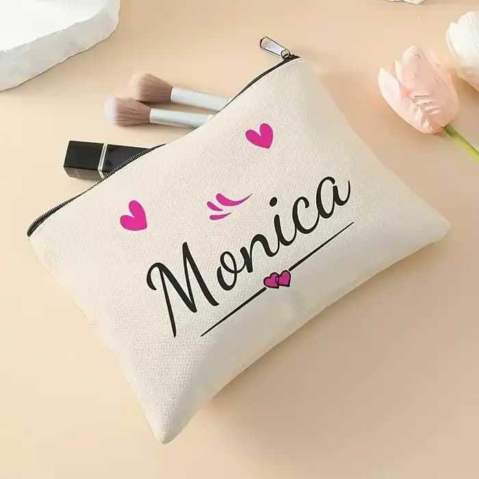 Pochette cosmétique personnalisée - Trousse de maquillage élégante pour femme avec fermeture éclair sécurisée et nom personnalisé