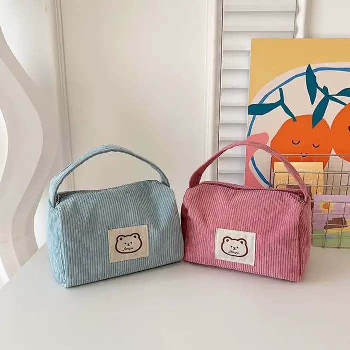 Grand sac de maquillage ours pour femmes, sac à cosmétiques en velours côtelé, sacs de maquillage, pochette à fermeture éclair avec poignée, organisateur de cosmétiques, trousse de toilette