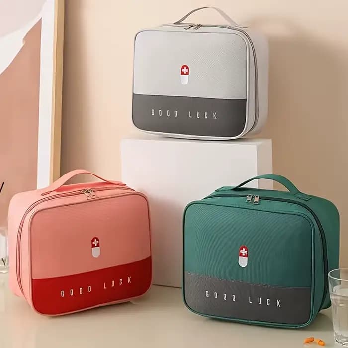 Kit d'urgence médical domestique rose/vert/gris, Kit de rangement portable multifonctionnel à grande capacité, 1 pièce