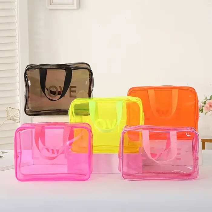 Trousse de maquillage imprimée - Motif LOVE - Organisateur de rangement transparent pour articles de toilette - Sac