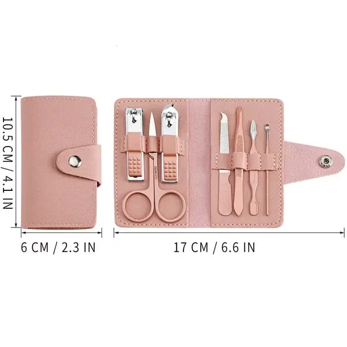Kit de manucure et pédicure professionnel pour femme – Ensemble de 7 pièces avec outils en acier inoxydable dans un étui en cuir PU coloré