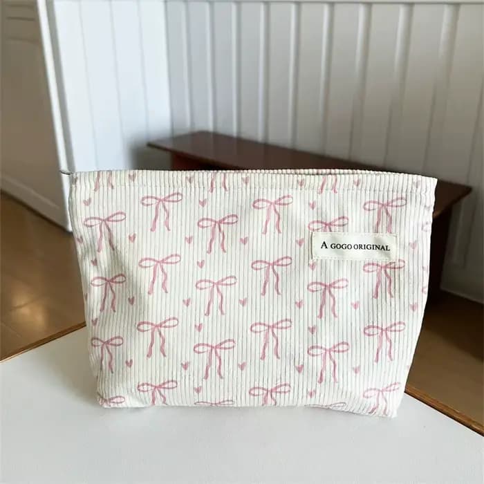 Trousse de maquillage de voyage en velours côtelé avec motif d'arc