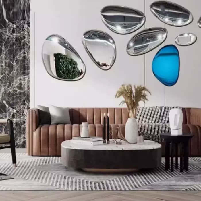 Miroir en acier inoxydable avec gouttelettes d'eau