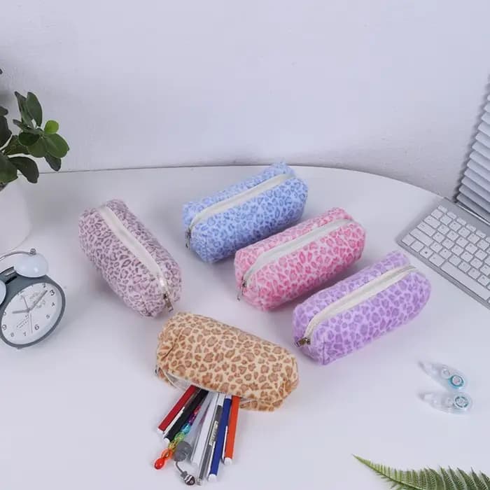 Sac à stylos souple à motif imprimé léopard