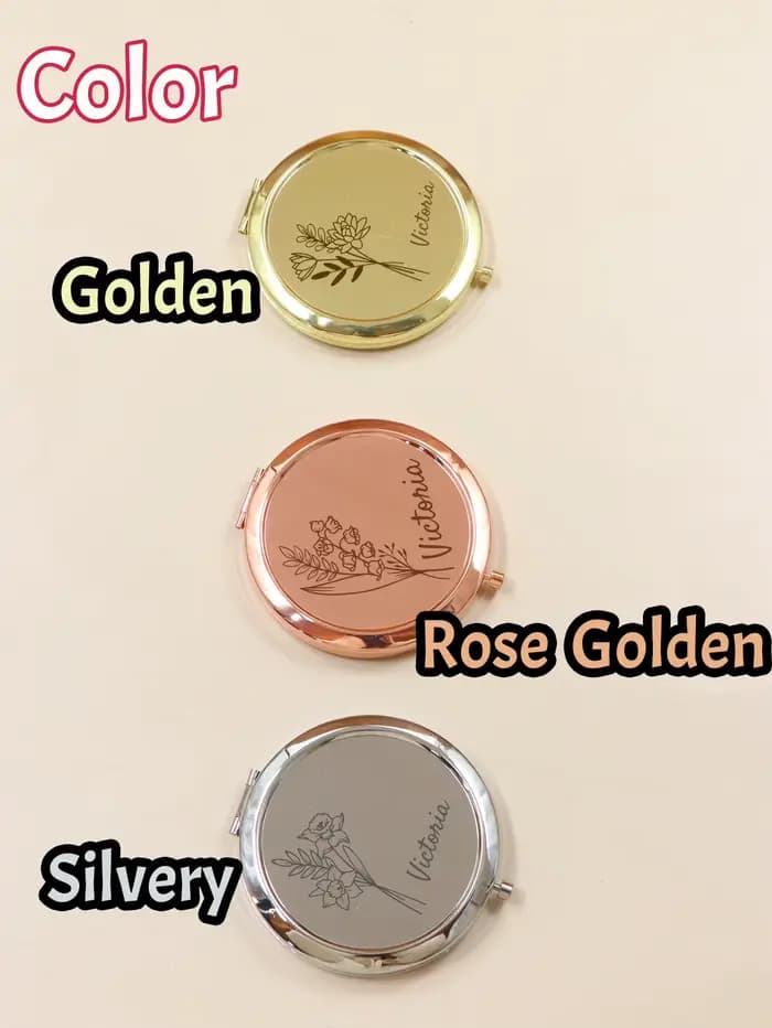 Miroir de poche de mariage personnalisé-avec fleur de naissance