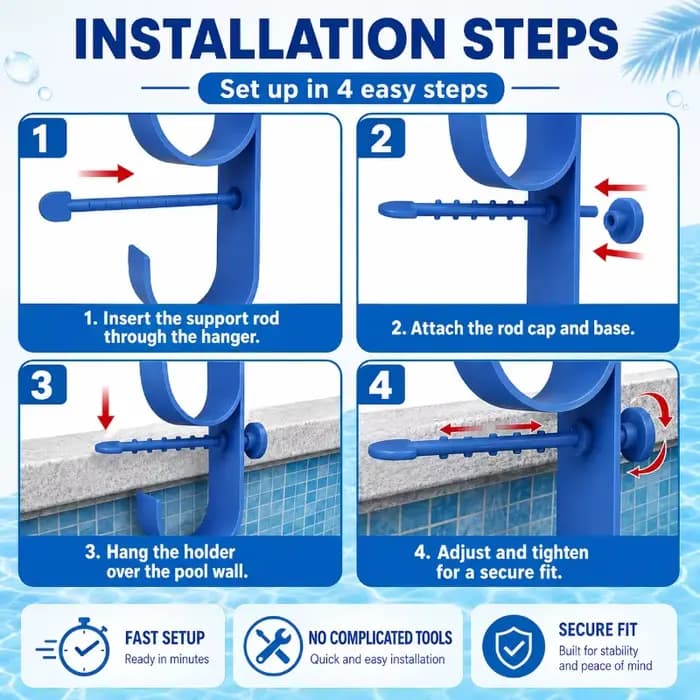 Support de filet à feuilles pour piscine, perche télescopique réglable, accessoires de nettoyage pour piscine hors sol et spa extérieur