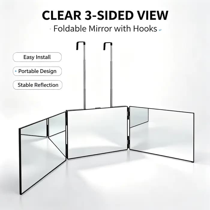 Miroir 360 portable noir avec crochets télescopiques réglables en hauteur idéaux pour le maquillage de coupe de cheveux autonomes essentiels Fordable