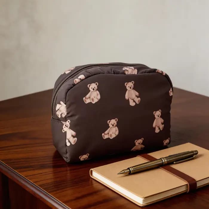 Trousse de maquillage imprimée ours en peluche