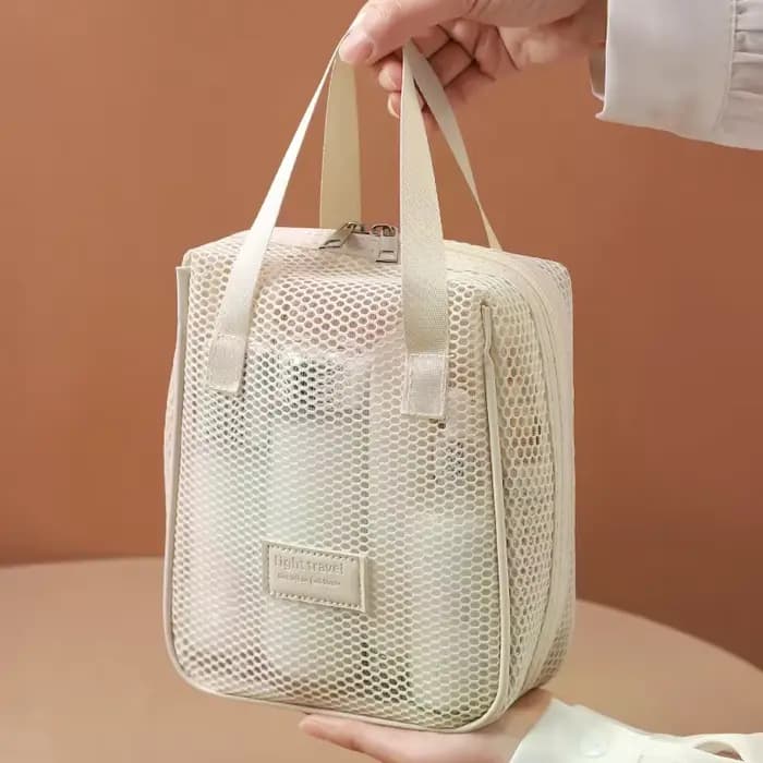 Sac de rangement de maquillage et de toilette en maille