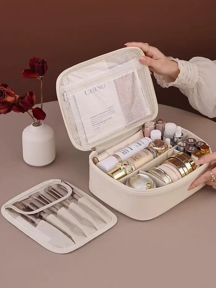 Nouveau sac de maquillage en cuir PU de grande capacité