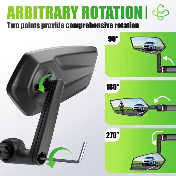 Rétroviseur de vélo RBRL HD grand angle pour extrémité de guidon, anti-chute, réglable à 360°, pour VTT, vélo de route, vélo électrique, trottinette