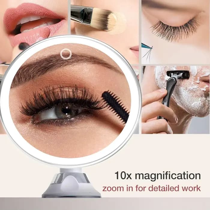 Miroir de maquillage portable grossissant 10X avec 3 couleurs de lumière