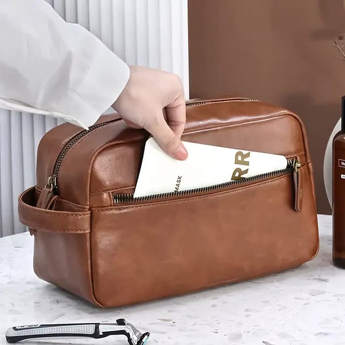 Trousse de toilette en cuir PU pour hommes et femmes