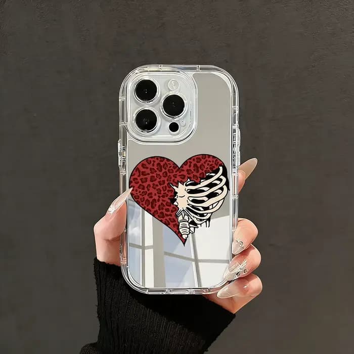 Coque de téléphone miroir maquillage pour iPhone 17 14 15 16 Pro 13 12 11 Max, étuis pour iPhone 7 8 Plus 17 Air, motif léopard rétro, coque Love