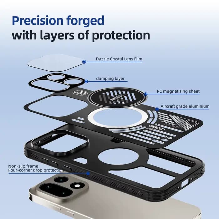 Coque en TPU avec dos en aluminium ajouré pour OnePlus 15 15R 13T 13S ACE 6 6T, compatible avec la recharge magnétique sans fil et dotée d'un film de protection d'objectif en verre