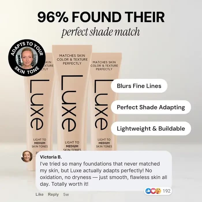 Fond de teint changeant de couleur Luxe 30 ml avec protection SPF UV – Teinte auto-adaptative