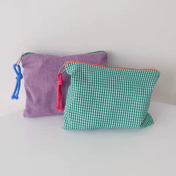 Nouvelles femmes sac de maquillage à carreaux grande capacité coton pochette à glissière sac à main