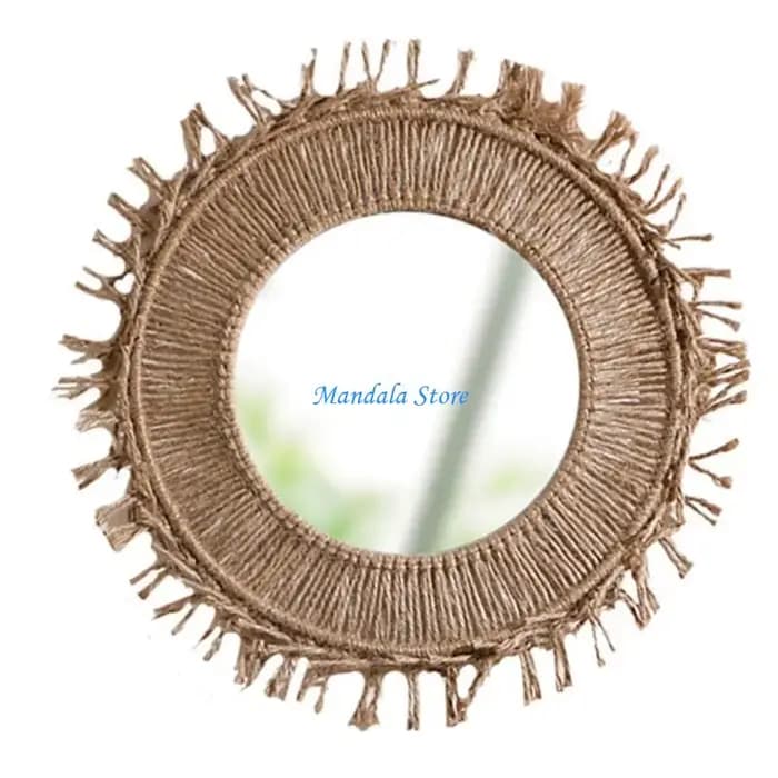 Corde en coton à main U2JC Miroir rond à franges avec des glands détaillant les macrames